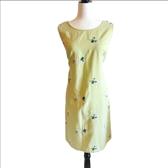Vintage green daisy embroidered shift dress - Picture 4 of 9